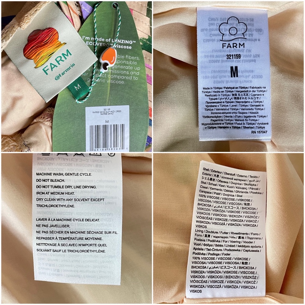 Farm Rio Sand Fairies Lace Trim Slip Midi Dress NWT Medium Beige Pink - Picture 16 of 16